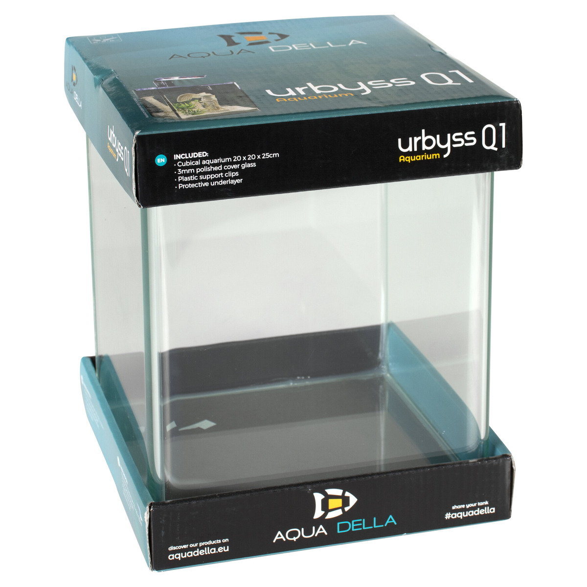Aqua Della, Urbyss Aquarium 45 x 30 x 32 cm, rechthoekig aquarium met 5 mm gebogen en gepolijst glas, 3 mm gepolijst beschermglas, kunststof steunclips, beschermmat