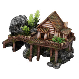 Abbildung Aqua Della Aquariumdekoration Holzhaus mit Pflanzen