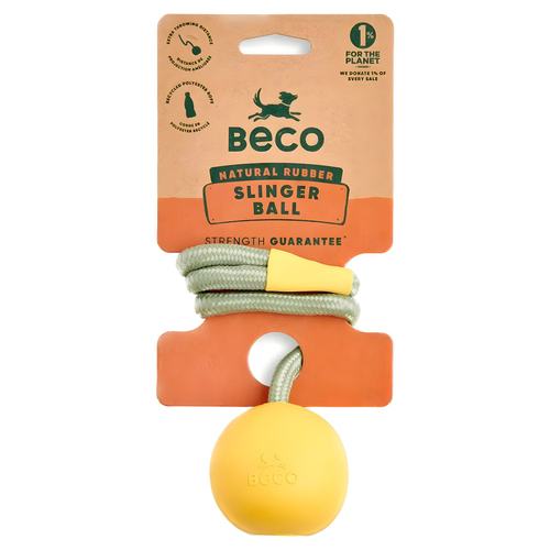 Beco Hundespielzeug Natural Rubber Slinger Ball mit Seil gelb