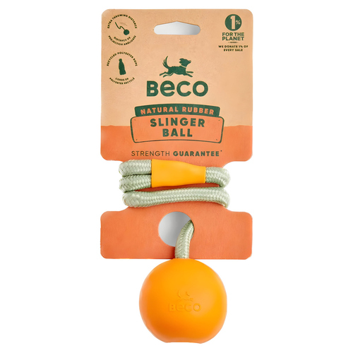 Beco Hundespielzeug Natural Rubber Slinger Ball mit Seil orange