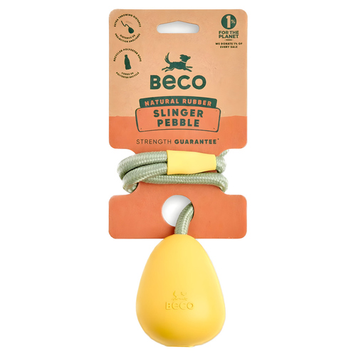 Beco Hundespielzeug Natural Rubber Slinger Pebble mit Seil gelb