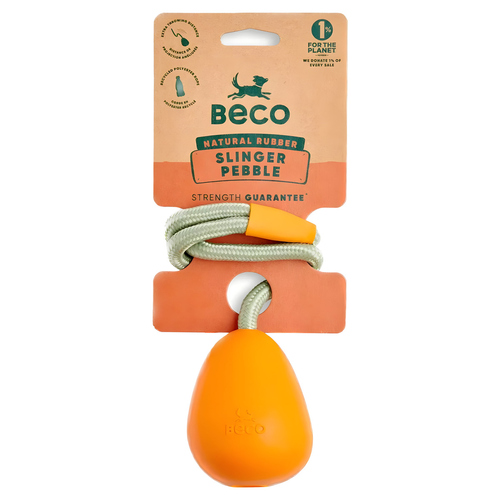 Beco Hundespielzeug Natural Rubber Slinger Pebble mit Seil orange