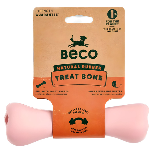 Beco Hundespielzeug Natural Rubber Treat Bone rosa