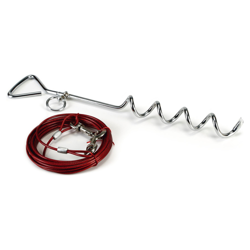 Beeztees Campingset Anlegespirale + Leine rot