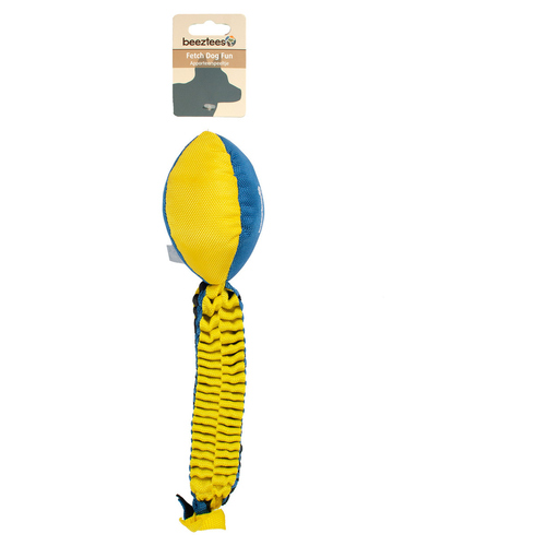 weitere Abbildung Beeztees Fetch Nylon Rugbyball geknotet blau-gelb