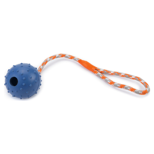 Beeztees Hundespielzeug Ball mit Glocke + Kordel massiv blau