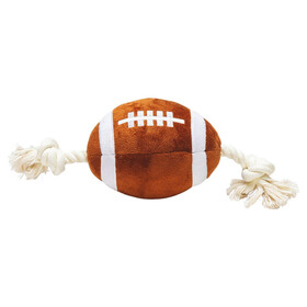 Abbildung Beeztees Hundespielzeug Rugbyball mit Seil braun aus Plsch