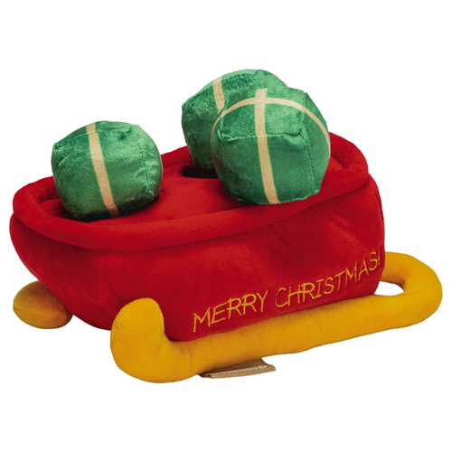 Beeztees Hundespielzeug Weihnachten Hide n Seek Schlitten aus Plüsch rot