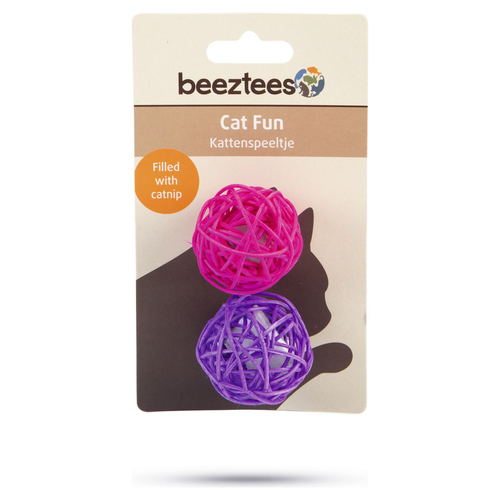 weitere Abbildung Beeztees Katzenspielzeug Rattan Ball mit Katzenminze lila/rosa - 2 Stck