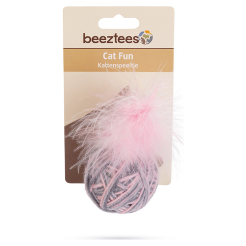 weitere Abbildung Beeztees Katzenspielzeug Wolle Ball mit Feder Ming rosa-grau