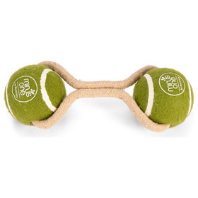 Beeztees Minus One Hundespielzeug Tennisball 2 B&auml;lle mit Seil gr&uuml;n-beige