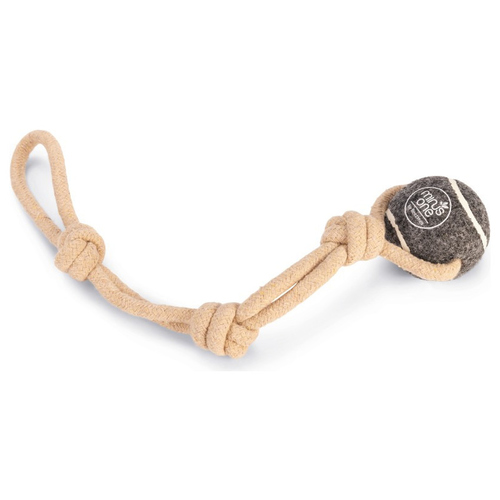 Beeztees Minus One Hundespielzeug Tennisball mit Seil und Handschlaufe grau-beige