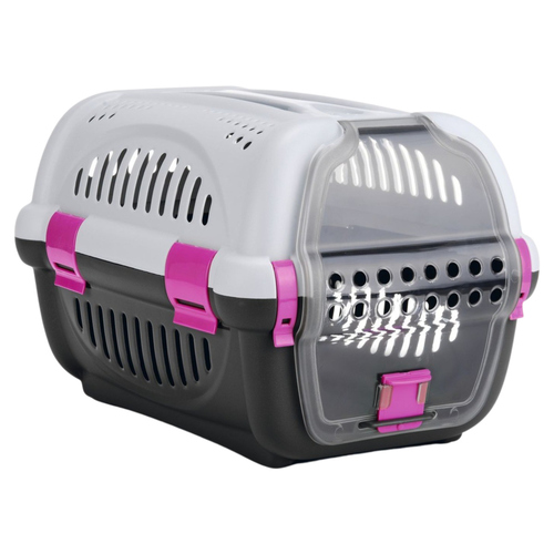 Beeztees Transportbox Rhino grau/rosa für Hunde