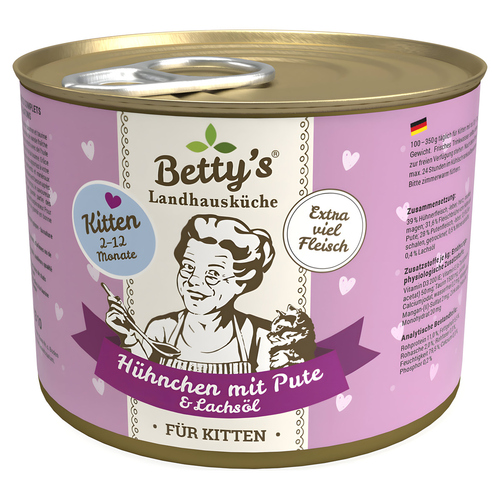 Bettys Landhausküche für Kitten Hühnchen mit Pute & Lachsöl 200 g - 6 Stück