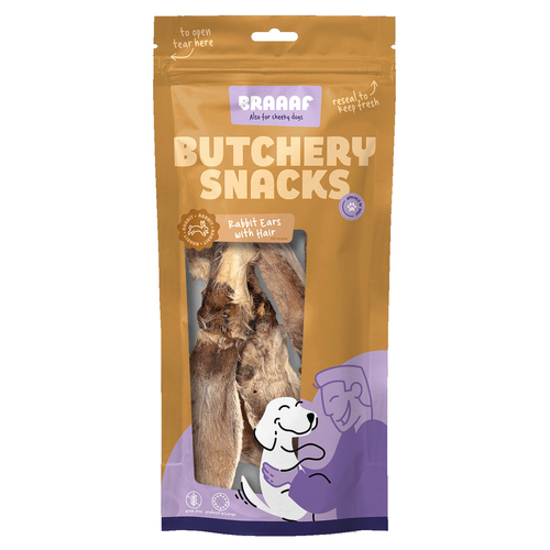 Braaaf Hundesnack Butchery Kaninchenohren mit Haaren 80 g