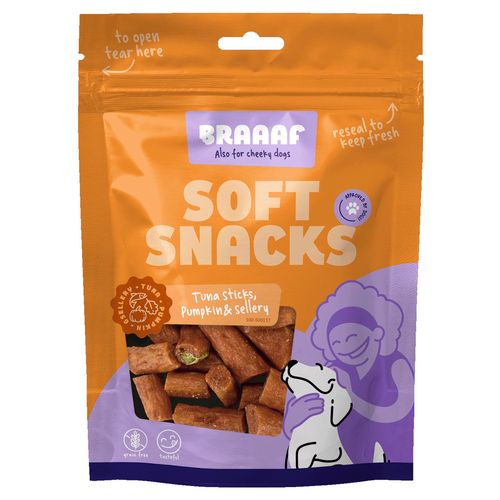 Braaaf Hundesnack Soft Snack mit Thunfischstäbchen mit Kürbis und Sellerie 85 g