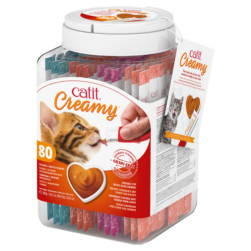 Catit Creamy Leckpaste Für Katzen – Geschenkdose Mit 80 Portionen à 10g, 4 Geschmacksrichtungen