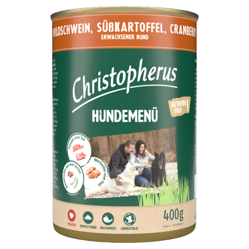 Christopherus Menue Adult mit Wildschwein, Süßkartoffel, Cranberry 400 g - 6 Stück