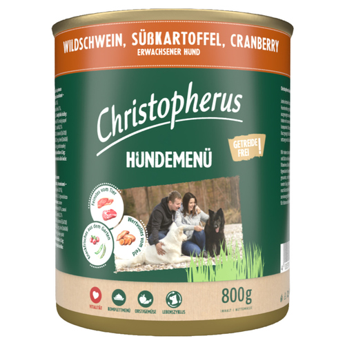 Christopherus Menue Adult mit Wildschwein, Süßkartoffel, Cranberry 800 g - 6 Stück