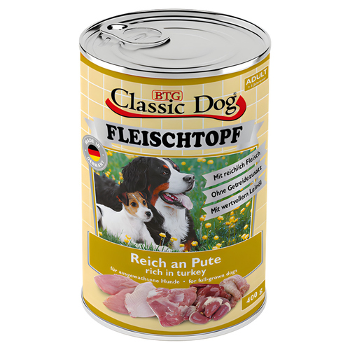 Classic Dog Adult Fleischtopf Pur Reich an Pute 400 g - 6 Stück