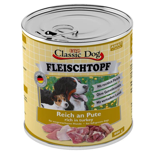 Classic Dog Adult Fleischtopf Pur Reich an Pute 800 g - 6 Stück