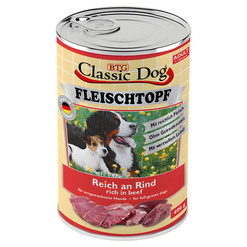 Classic Dog Adult Fleischtopf Pur Reich an Rind 400 g - 6 Stück