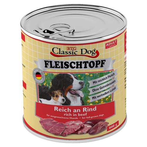 Classic Dog Adult Fleischtopf Pur Reich an Rind 800 g - 6 Stück