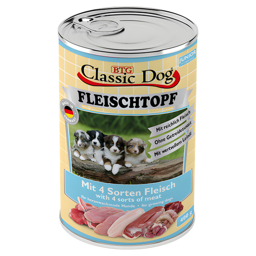Classic Dog Fleischtopf Junior mit 4 Sorten Fleisch 400 g - 6 Stück