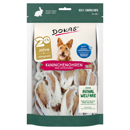 Dokas Kaninchenohren mit Fell getrocknet (kurz) 100 g
