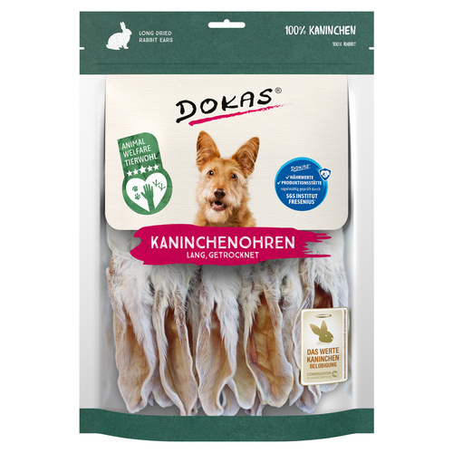 Dokas Kaninchenohren mit Fell getrocknet (lang) 180 g - 7 Stück - Sparpaket