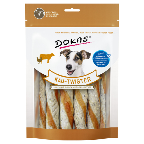 Dokas Kau-Twister Rinderhaut, Pansen & Hühnerbrust 200 g - 9 Stück - Sparpaket