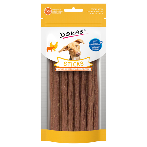 Dokas Sticks mit Hühnerbrust & Rinderleber 60 g - 12 Stück / Sparpaket