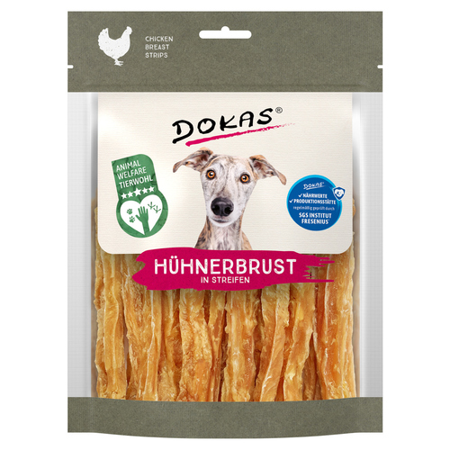 Produktbild von Dokas Hunde Snack Hühnerbrustfilet in Streifen - 7 x 170 g