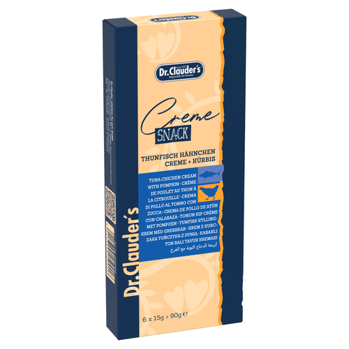 Produktbild von Dr.Clauder's Creme Snack Thunfisch-Hähnchen-Creme mit Kürbis - 8 x 90 g
