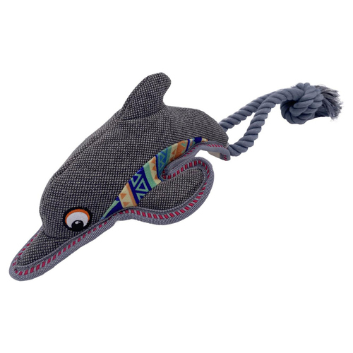 Hundespielzeug Canvas Delphin mit Seil grau, Abbildung 1