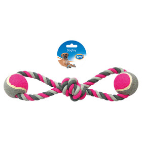 Abbildung Duvo+ Hundespielzeug Knot Baumwolle 8-Ring + 2 Tennisblle grau/rosa