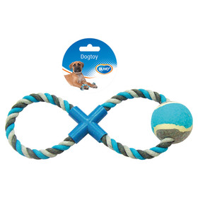 Abbildung Duvo+ Hundespielzeug Knot Baumwolle 8-Ring + Tennisball grau/blau