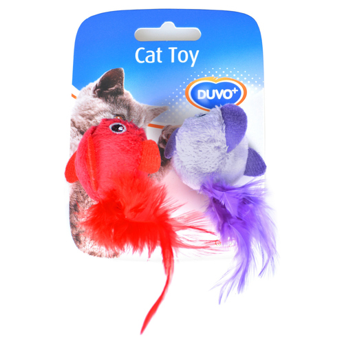 Duvo+ Katzenspielzeug Vögel mit Federn rot/violett