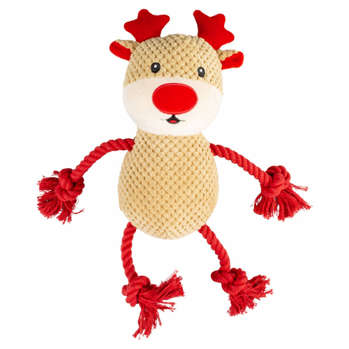 Duvo+ Xmas Hundespielzeug Kuschel-Rentier mit Seil