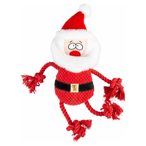 Duvo+ Xmas Hundespielzeug Kuschel-Weihnachtsmann mit Seil