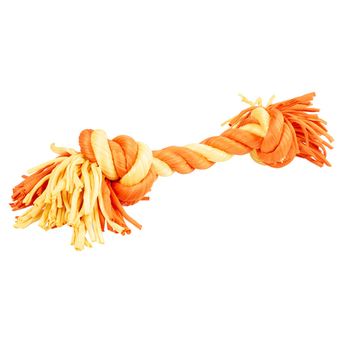 Duvo+ Zahnpflegeseil aus Sweaterstoff mit 2 Knoten orange/gelb, Größe: L