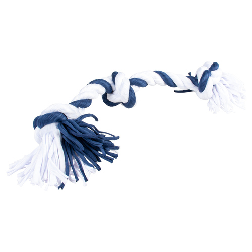 Duvo+ Zahnpflegeseil aus Sweaterstoff mit 3 Knoten blau/weiß