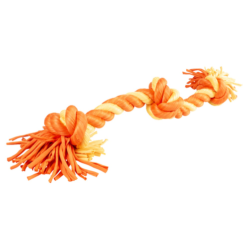 Duvo+ Zahnpflegeseil aus Sweaterstoff mit 3 Knoten orange/gelb