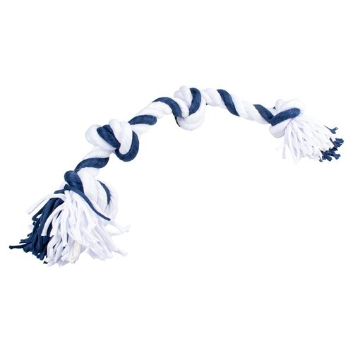 Duvo+ Zahnpflegeseil aus Sweaterstoff mit 4 Knoten blau/weiß