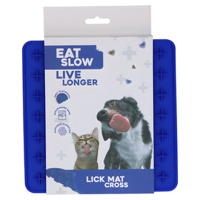 Abbildung Eat Slow Live Longer Leckmatte mit Kreuzen blau