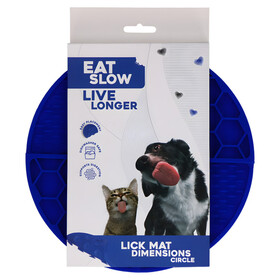 Abbildung Eat Slow Live Longer runde Leckmatte mit tiefen Fchern blau