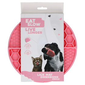 Abbildung Eat Slow Live Longer runde Leckmatte mit tiefen Fchern rosa