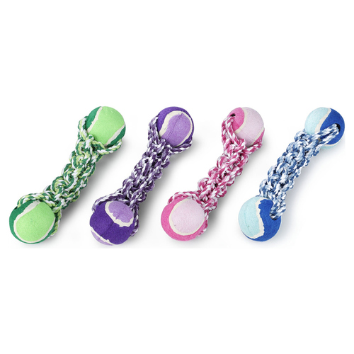 Europet Bernina Hundespielzeug 2 Tennisbälle am verknoteten Baumwollseil