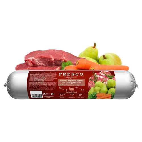FRESCO BarfWurst Rind mit Karotten, Birnen und Grünlippmuschel 400 g