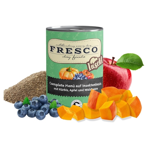 FRESCO Complete-Menü auf Insektenbasis mit Apfel, Kürbis und Beeren 400 g - 12 Stück